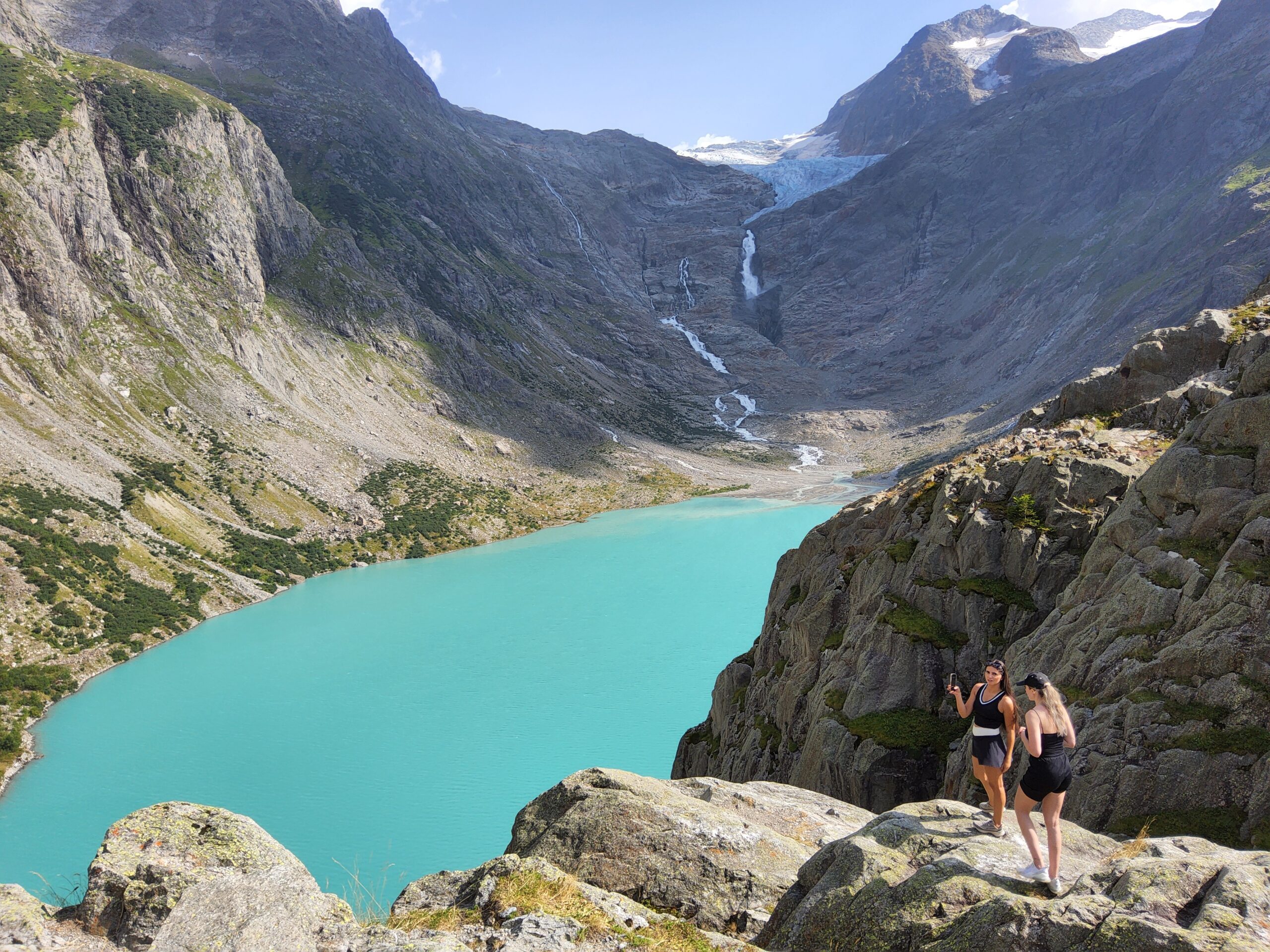 Bridge swaying in the wind above the glacier valley